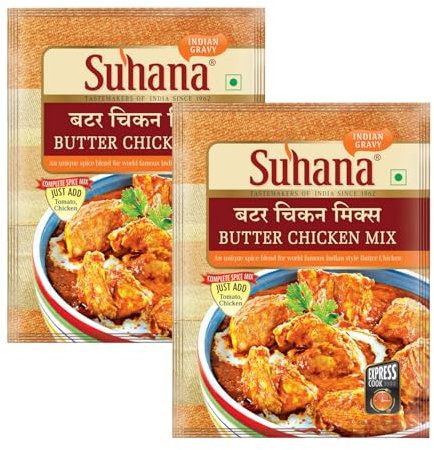 Suhana Spices Mix Powder (Ready To Eat) - Curry Masala Recipe Mixes Casserole Seasoning Herbs - Simplifies & Speeds Up Cooking Process (Pack of 2, Butter Chicken Mix (Dairy Free) 50g (RTE))