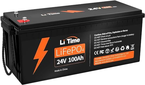 LiTime LiFePO4 Batterie 24V 100Ah, LiFePO4 Lithium Batterie avec 100A Protection BMS et Max.15000 Cycles Profonds, sans Entretien Parfait pour Camping-Car, Bateaux, Off-Grid, Système Solaire