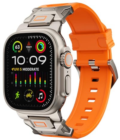 FiNESTONE Armband für Apple Watch Ultra 2 und Ultra – Fluorkautschuk (FKM) Sportarmband, Metallanschluss, 49 mm, für Apple Watch Ultra 2/Ultra/Serie 9/8/7/6/5/4/3/2/1/SE, 45 mm, 44 mm, 42 mm