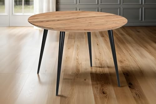 SAM Runder Esstisch Kimberly Ø 120 cm Akazie natur 4-Fuß-Gestell schwarz | Esszimmertisch massiv, Schweizer Kante, konisches Metallgestell, pflegeleichter Holztisch