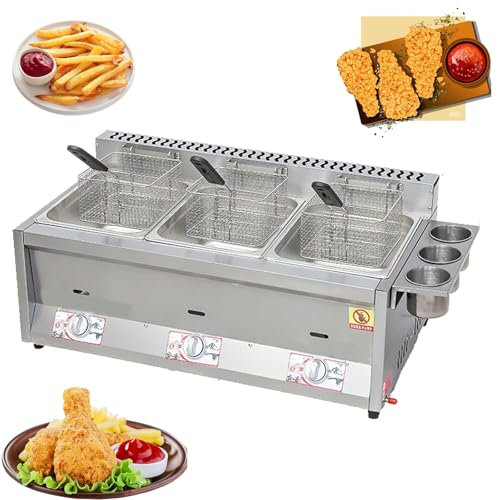 Genérico Freidora a Gas De Encimera Comercial, Freidora Grande con Cesta, Freidora a Propano con Termómetro Y Regulador para Restaurantes Y Bares Domésticos
