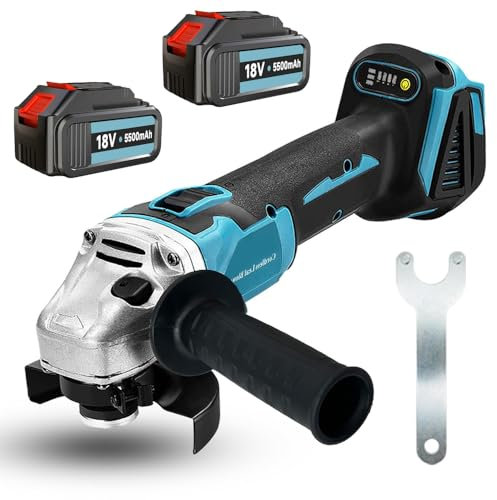 Akku-Winkelschleifer Bürstenlos, Kompatibel mit Makita 18V Akku, Ersatz für Makita DGA513Z, Trennschleifer Scheibe 125mm mit 2 5500mAh Akku,zum Entfernen von Farbe und Mörtel, Schleifen, Schneiden