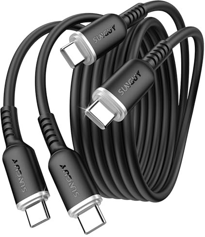 SUNGUY Cable USB C a USB C Silicona, 1m*2 100W Cable USB C Carga Rapida, Cable USB Tipo C para iPhone 15 Pro Max, Galaxy S24/S23, Google Pixel 8/8 Pro, iPad Pro/Air, xiaomi, MacBook Pro 2020-Negro