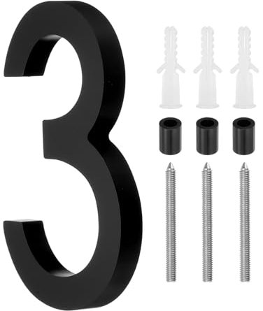 sourcing map 5 Inch Modern House Number, Acrylic Floating House Number for Outside Address Sign for House with Nail Kit for Mailbox Yard Home Front Door (Number 3, Matte Black)