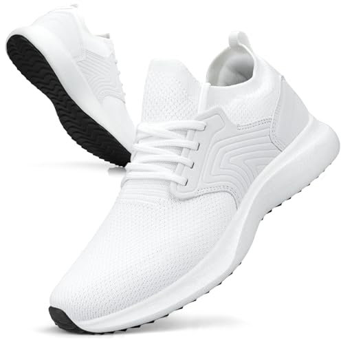 Giniros Sportschuhe Turnschuhe Sneaker Laufschuhe Herren Schuhe Freizeit Walkingschuhe Straßenlaufschuhe Tennis Fitness Jogging Leichtgewichts Atmungsaktiv Casual Schuhe Schlüpfen Weiß 43EU