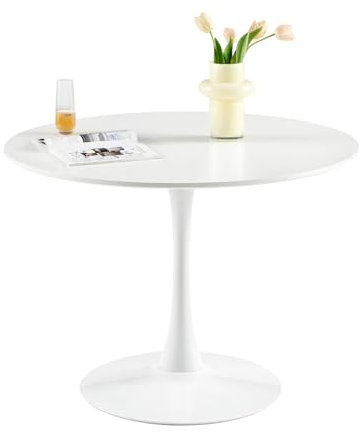 buybyroom Moderner runder Esstisch, Bartisch, Schreibtisch, geeignet für Küche, Esszimmer, Wohnzimmer und Büro, für 2-4 Personen, Durchmesser 100 cm, weiß