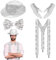 LXYYDS 4 Stück Herren Pailletten Hosenträger, Fliege glitzer Silvester Outfit, mit Pailletten Hosenträger, Pailletten Fliege, Handschuhe, Silber Jazz Hut, für Karneval Mottoparty Herren Kostüm