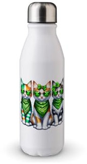 MAXIKIWI Einwandige Wasserflasche mit Schraubverschluss, nicht isoliert, leichtes Aluminium, BPA-frei, auslaufsicher, Patricks Day, buntes Trio, 500 ml