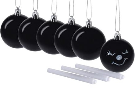 Christbaumkugel schwarz zum selber beschriften 6 cm - 6er Set - DIY Weihnachtskugeln mit Kordel – mit Marker in weiß