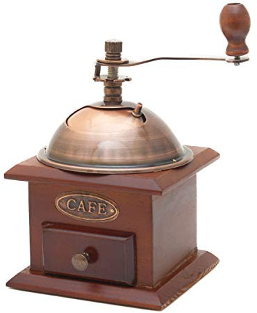 Retro Kaffeemühle im Antik Vintage Bohnen-Kaffeemühle Design aus Holz & Messing gefertigt Espressomühle für Kaffee Bohnen (Klassik)