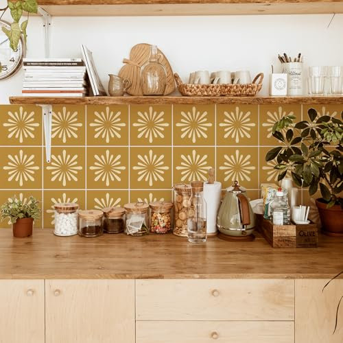 Fliesenaufkleber Senfgelb Pvc Klebefliesen Küche,Wasserfest Klebefliesen Fliesenaufkleber Bad,Diy Selbstklebende Fliesen Für Bad & Küche,Küchenrückwand Selbstklebend 10 Stück(20x20cm)