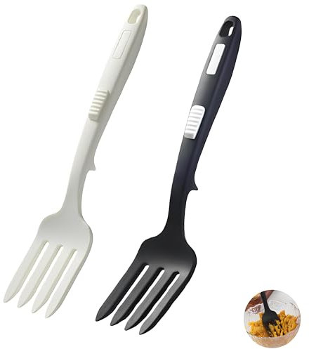 2 Pièces Fourchettes De Cuisine Flexible En Silicone, Ustensiles De Cuisine Fourchette, Antiadhésive, Résistant à La Chaleur, Fourchette De Service Grande, Pour Mélanger (Noir, Blanc)179g