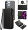 Phone Case for iPhone 13 Pro Max 2021 6.7 inch Zipper Wallet Detachable Cover with Screen Protector Crossbody Lanyard Strap Flip Card Holder Slot iPhone13promax 5G i Plus iPhone13 ProMax Black