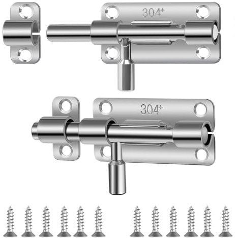 2 Stück Türriegel Edelstahl, Riegelschloss Klein Verriegelung Schiebeschloss Flach Schieberiegel mit Schrauben Sicherheitstürriegel für Gartentür Badezimmer Fenster (4 Zoll, Silber)