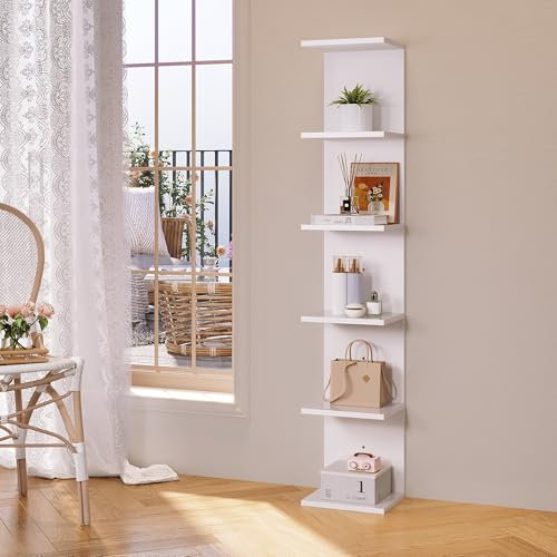 SONNI Bücherregale, Wandregal, 6 Ebenen als Wand oder Standregal nutzbar, Regal für Bücher, Zeitschriften, Deko, Standregal Industrielles für Wohnzimmer, Küche, Homeoffice, Weiß, 30x24.8x160cm.