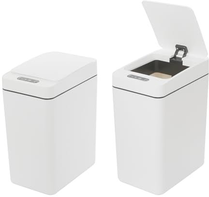 YESTAIM 2 Stück Automatischer Sensor Mülleimer Unterschrank Automatik 12 L Küche Badezimmer Mit Automatischer Deckel Abfalleimer Müllbehälter Für Schlafzimmer Wohnzimmer Schmalen Raum (Beige)