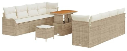 vidaXL 11-teiliges Garten-Sofa-Set mit Kissen in Beige aus Poly-Rattan – modernes, modulares und wetterfestes Sitzmöbel für die Terrasse oder den Garten.