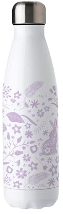 Purely Home Lilac Wild Rabbits Stainless Steel Water Bottle - Floral Presents for Animal Lovers - Double Walled 500ml Metal Hot/Cold Drinks Bottle Outdoor Gifts