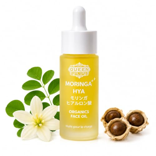 QUEEN MORINGA HYA – Natural Organic Moringa with Hyaluronic Acid–Anti-Aging Moisturizer–Hydrating, Natural Glow Facial Oil–Lightweight, Fast Absorbing, Non-comedogenic-Fragrance-Free