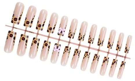24 Volte French Copertura Completa Unghie Finte Leopardo Stampa Su Chiodi Rettifica Incollare Su Acrilico Artificiale