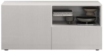 AltoBuy Meuble TV 1 Porte 1 tiroir Blanc façades Relief à stries Verticales - Janeiro Blanc