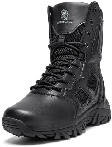 derlychug Leichte Kampfstiefel Herren 20 cm mit seitlichem Reißverschluss – Atmungsaktiv Stiefel (Neu Schwarz 43)