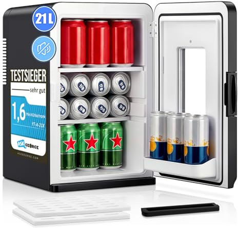 NORTHCLAN Mini Nevera para Habitación, Mini Frigorífico 21L/27 Latas con Bandeja Antigoteo & 2 Estantes Extraíbles, Nevera Pequeña Portátil Coche (AC/DC), Cosméticos, Bebidas