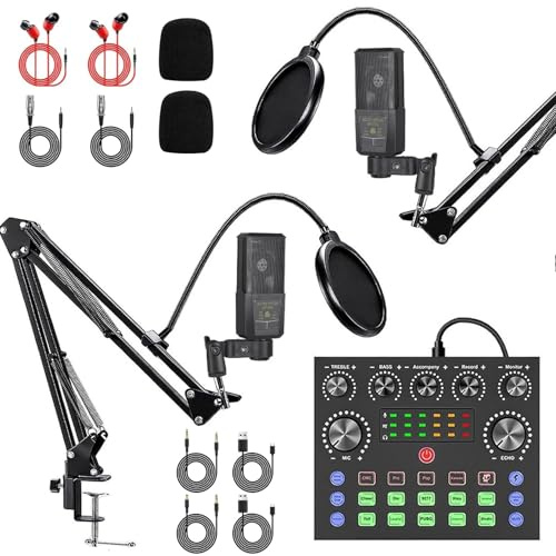 2PCS Podcast Equipment Bundle, Recording Studio Package with Podcast Microphone, Live Sound Card - Audio Interface for Laptop Computer Vlog Living Broadcast Live Streaming YouTube TikTok