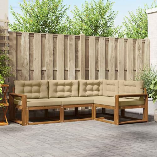 Gecheer Outdoor-Sofagarnitur mit Kissen 4 pcs Natur und Beige, Gartensofa Outdoor Sitzgruppe Gartenlounge Gartenmöbel Set für Balkon Terrasse Café-Bereich3367516