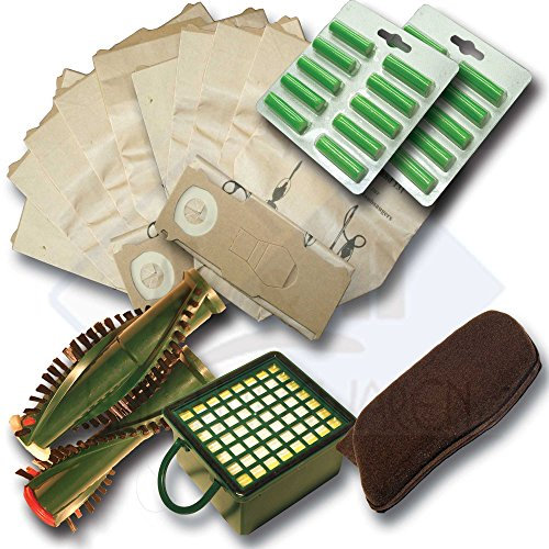 20 Staubsaugerbeutel + Filterset + Rundbürsten geeignet für Vorwerk VK 130 VK131 VK131 SC mit EB 350 oder EB 351