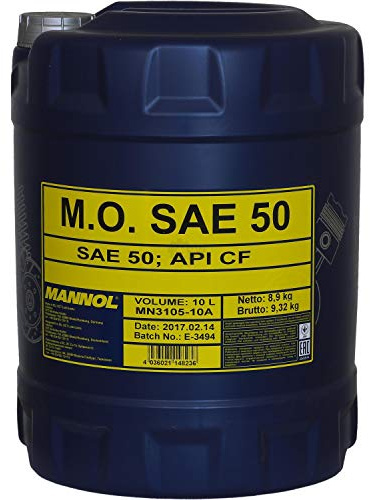 MANNOL 3105 Einbereichs-Motoröl SAE 50 mineralisch für Diesel, 10L | Für Diesel mit und ohne Turbolader, für Pkw, Lkw, Bau- und Landmaschinen, hoher Verschleiß- und Gleitschutz, API CH-4