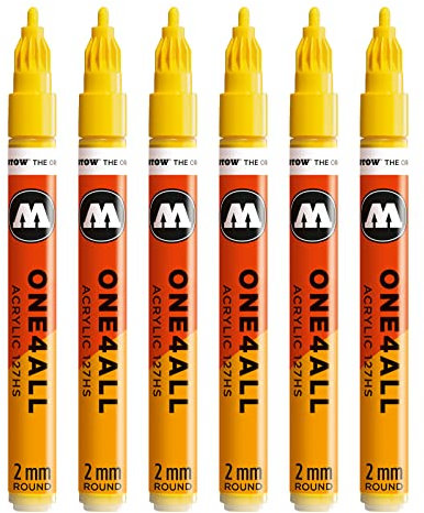 Molotow One4All 127HS Acryl Marker (2,0 mm Strichstärke, hochdeckend und permanent, UV-beständig, für fast alle Untergründe) 6 Stück Farbe 006 zinkgelb