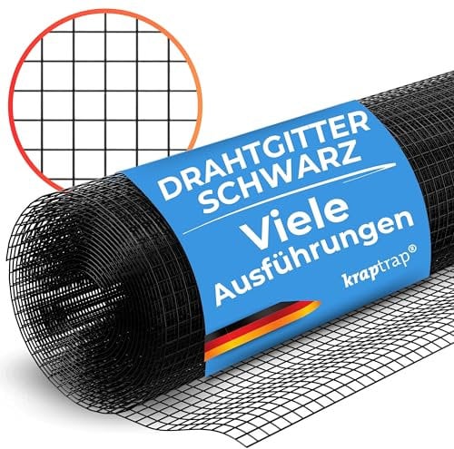 kraptrap® Volierendraht SCHWARZ Drahtgitter I Drahtzaun Käfigzaun (1m x 12m)