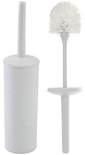 Inbagno Portascopino WC Tondo Moderno da appoggio, in Plastica, Completo di scopino ergonomico (Bianco)