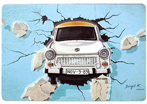 Magnet Trabant durch die Wand | DDR | East Side Gallery Berlin | 9x6 cm Mini-Blechschild | typisches Souvenir & Geschenk