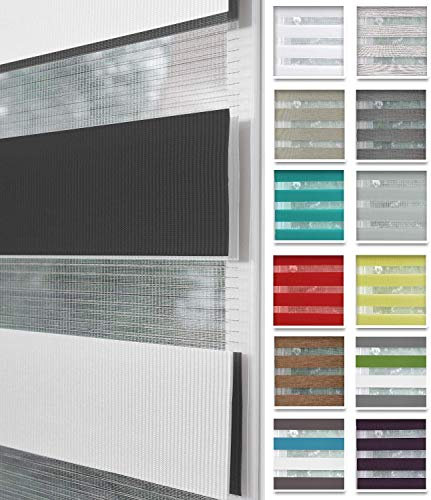 Home-Vision® DuoRollo Klemmfix, Doppelrollo ohne Bohren mit Klämmträgern, DuoRollos für Fenster und Türen (Zebra, B65cm x H220cm)