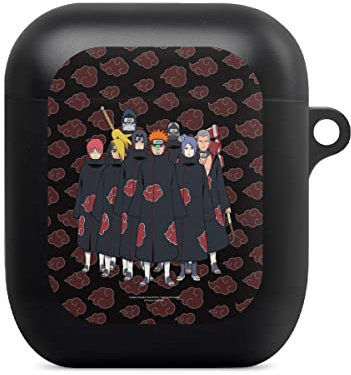 Hülle mit Karabiner kompatibel mit Apple AirPods (1. Generation) Case schwarz Schutzhülle mit Schlüsselanhänger Akatsuki Naruto Shippuden Offizielles Lizenzprodukt