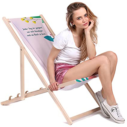 DreamRoots Muttertagsgeschenk Liegestuhl Holz klappbar, mit Spruch | Muttertagsgeschenk, Klappliegestuhl Holz Buchenholz, bis 130 kg, verstellbar, waschbarer Bezug, für Garten & Terrasse