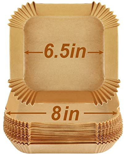 YQL Square Air Fryer Liners, 6.5inch Airfryer Liners Disposable for Air Fryer 3.5L - 6L, Non Stick Parchment Paper Compatible with Ninja, Cosori, Philips, Russell Hobbs 50PCS (Outer Size: 8 inch)