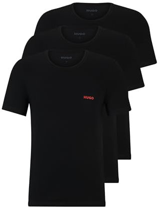 HUGO Mens T-Shirt RN Triplet P Three-Pack of Logo-Print Underwear T-Shirts in Cotton Black