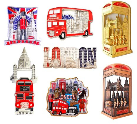 Famous London Icons Design Set of 7 Metal Fridge Magnets