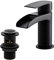 Matte Black Basin Taps with Pop Up Waste, BATHWEST Waterfall Basin Tap with Drain, Monobloc Black Brass Bathroom Sink Taps with Sink Plug 112NBK
