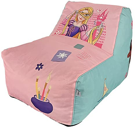 Disney Prinzessin Kinder-Sitzsack-Stuhl, 100 % Polyestergewebe, Polyurethan-Schaum-Füllung, abnehmbare Bezüge mit Reißverschluss, 80 x 56 x 52 cm (L x B x H), rosa