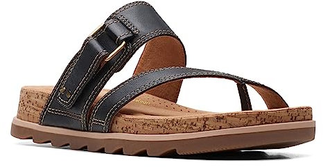 Clarks Damen Yacht Beach Sandal Black Leather 7