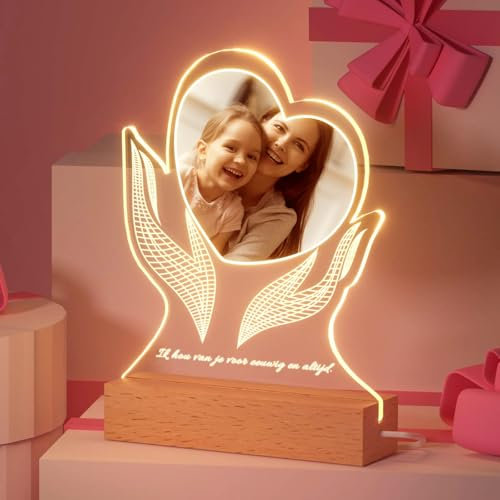 DPDP Lampe Personalisiert Herz Foto 3D - Romantisch Hart Foto Nachtlampe Personalisiertes Mama Geschenk Nachtlicht mit Namensgravur als Geschenk-Idee Fotogeschenke für Sie & Ihn