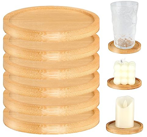 Kerzenuntersetzer, 6 Stück Kerzenständer Holz (Geölt), Kerzenteller für Kerzen Mit Durchmesser Von 9 cm, Untersetzer für Taufkerzen Hochzeitskerzen, Zum Dekorieren Oder Als Geschenkartikel