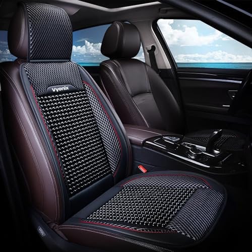 Vyonix ComfortMAX Cooling Car Seat Cover - Beaded car seat Covers, Breathable with Massage, Anti-Sweat, and Back Support Features - Beaded Wooden and Mesh Car Seat Covers - Universal (1 Unit- Black)