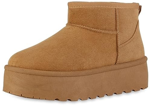 VAN HILL Damen Plateau Boots Plateau Profilsohle Trendy Schuhe 840596 213307 Hellbraun 39