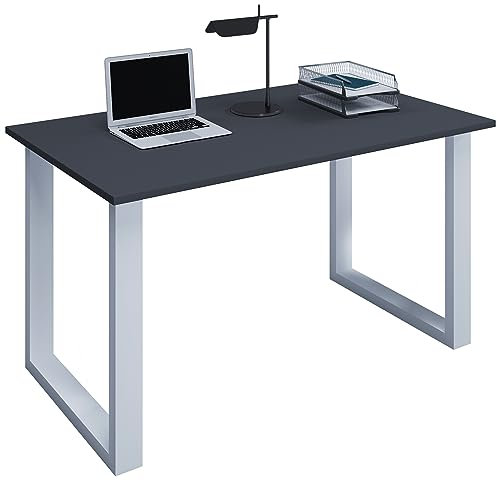 VCM Holz Schreibtisch | H. 76 x B. 140 x T. 50 cm | Computertisch schlicht | Arbeitstisch | Büromöbel - Lona U Alu Silber