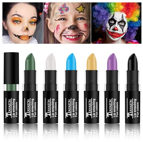 RoseFlower Gesichts und Körpermalstift, 6 Farben Halloween professionelles Lippenstift-Make-up, Blau, Schwarz, Lila, Gelb, Weiß, Grün Cremiger Körpermalstift für Halloween-Bühnenparty